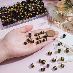 200Pcs Ghana Jamaica Reggae Stripe Resin Beads&nbsp;RESI-ME0001-10