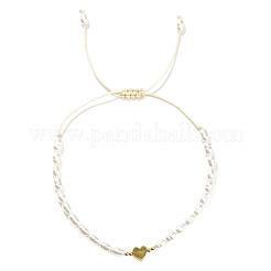 Bohemian Imitation Pearl Bead Braided Bead Bracelets for Women. with Non-magnetic Hematite Heart Charm&nbsp;RI6613