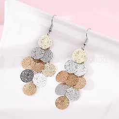 430 Stainless Steel Flat Round Dangle Earrings&nbsp;EJEW-A137-12M