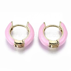 真鍮huggieフープピアス  エナメル  18KGP本金メッキ  ピンク  14x15x5mm  ピン：1x1mm&nbsp;LS-EJEW-S209-01E