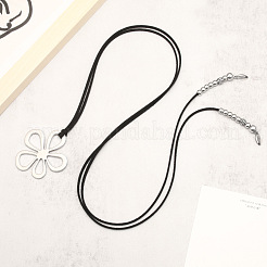 Flower Hollow Flower Bohemian Style Alloy Pendant Black Faux Suede Cord Lariat Necklaces for Women&nbsp;FS-WG7C28D-01