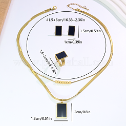 Stainless Steel Plastic Rectangle Earrings & Double-layer Necklaces & Rings Sets for Women&nbsp;UQ8925