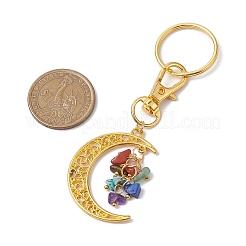 Chakra Theme Moon Natural Red Jasper & Howlite & Tiger Eye & Carnelian & Green Aventurine & Lapis Lazuli & Amethyst Chip Keychain&nbsp;KEYC-JKC00963-01