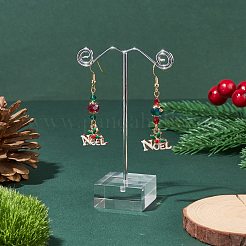 Word Noel Alloy Charm with Glass Long Dangle Earrings&nbsp;EJEW-TA00076