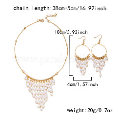 合金と丸い模造パールを使ったタッセルネックレスとイヤリングのセット（女性用）  ゴールドカラー  380mm&nbsp;WG0A440-01