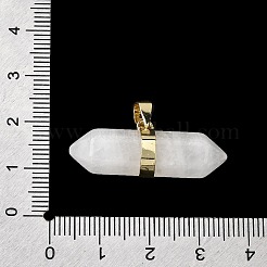 天然水晶ダブルターミナルポインテッドペンダント  真鍮のスナップオンベイルが付いた、ファセット加工の弾丸型ロッククリスタルチャーム  ラックめっき  ゴールドカラー  12.5x32~32.5x9.5mm  穴：6x4.5mm&nbsp;G-NH0001-15G-05