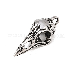 304ステンレスペンダント  カラスの頭蓋骨  アンティークシルバー  38x15x11.5mm  穴：5x5mm&nbsp;X-STAS-B110-03AS