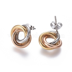 304ステンレススチールスタッドピアス  低刺激性のイヤリング  連動リング  耳ナッツ  ミックスカラー  13mm  ピン：0.8mm  6のペア/カード&nbsp;EJEW-L241-02B