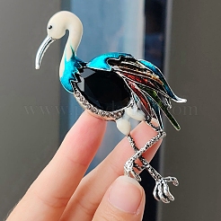 鶴のエナメルピン  バックパックの服のための合金ラインストーンブローチ  カラフル  90x40mm&nbsp;PW-WG47906-01