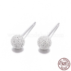 テクスチャード加工925スターリングシルバー丸玉スタッドピアス  テクスチャ  銀  4mm  ピン：0.7mm&nbsp;EJEW-L202-004A
