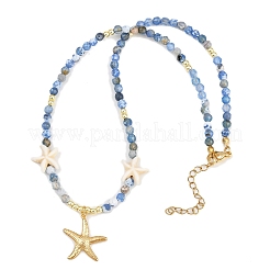 Synthetic Turquoise & Dyed Natural Agate Faceted Round Beaded Starfish 304 Stainless Steel Pendant Necklaces for Women&nbsp;NJEW-JN05458-02