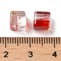 ツートンカラー透明ガラスビーズ  キューブ  ファイヤーブリック  6x6x7mm  穴：1.4mm&nbsp;X1-GLAA-NH0001-03A