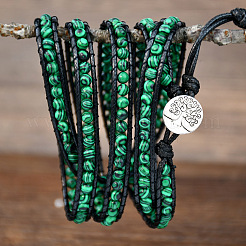 Adjustable Alloy Tree of Life Synthetic Malachite Round Beaded Wrap Bracelets for Women&nbsp;WGFA9D3-01