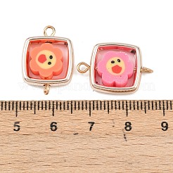 CCB Plastic Frame with Polymer Clay Smiling Face Flower Beads Square Links Connector Charms&nbsp;KK-D103-06RG
