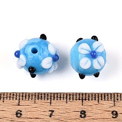 手作りランプワークビーズ  花の丸  ディープスカイブルー  11~16mm  穴：1.2~2mm&nbsp;LAMP-ZX003-14-02