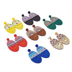 7 Pairs 7 Styles Wood Stud Earrings&nbsp;EJEW-TA0001-51