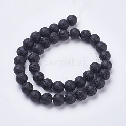 天然溶岩岩ビーズ連売り  染め  ラウンド  ブラック  10~10.5mm  穴：1mm  約38個/連  14.5インチ（37cm）&nbsp;G-J346-37-10mm