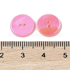 スプレーペイント天然淡水貝ボタン  2穴  フラットラウンド  パールピンク  11.5x1.5mm  穴：1.4mm&nbsp;BSHE-H018-15D