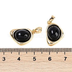 黒いガラスペンダント  真鍮製のハートチャーム  18KGP本金メッキ  11.5x18x6mm  穴：3.5x2.5mm&nbsp;KK-U043-52G-04