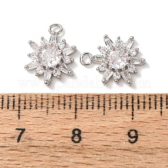 真鍮製マイクロパヴェキュービックジルコニアペンダント  花のチャーム  長持ちメッキ  プラチナ  12x9x3mm  穴：1.3mm&nbsp;KK-A295-05P
