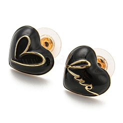Heart & Word Love Enamel Asymmetrical Earrings&nbsp;EJEW-Z018-02B