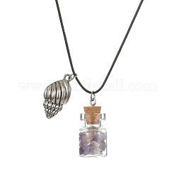Glass Bottle & Alloy Shell Pendant Necklace&nbsp;NJEW-FZ00016