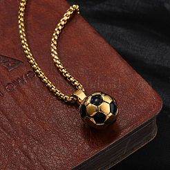 201 ステンレススチールペンダントネックレス  エナメルサッカー  ゴールドカラー  23.54インチ（59.8cm）&nbsp;NJEW-H058-02G