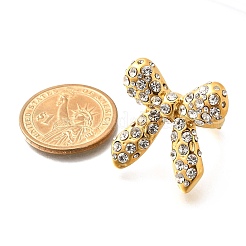 女性用 蝶結び 304 ステンレス ラインストーン カフ リング  18KGP本金メッキ  クリスタル  内径：17mm&nbsp;RJEW-A058-01B-G