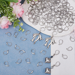 304ステンレススチールフレンチフックピアス金具160個  カン付き  ステンレス鋼色  15x10x1.5mm  穴：1.5mm&nbsp;STAS-BBC0009-36
