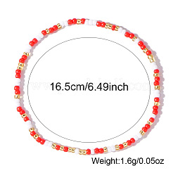 ボヘミアン風の丸いガラスシードビーズのストレッチブレスレット（女性用）  レッド  6.89インチ（17.5cm）&nbsp;NW8932-2