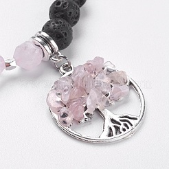 Natural Rose Quartz & Lava Rock Stretch Bracelets&nbsp;BJEW-JB03953-03