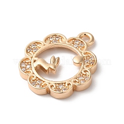 真鍮チャーム  ニッケルフリー  クリアキュービックジルコニア  ウサギの花  ゴールドカラー  17.5x15x2mm  穴：1.5mm&nbsp;KK-C062-106G