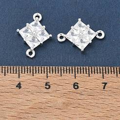 真鍮舗装クリアキュービックジルコニアコネクタチャーム  菱形リンク  銀  17.5x12.5x3.5mm  穴：1.2mm&nbsp;CU-CBAB0CF-03S