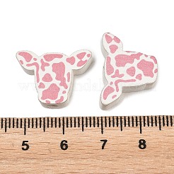 プリントポプラウッドビーズ  牛の頭  ピンク  14.5x20x5.5mm  穴：3mm&nbsp;WOOD-Z008-04B
