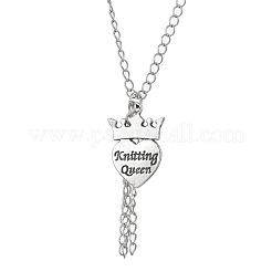 Alloy Crown with Heart Carved Word Knitting Queen Pendant Necklace&nbsp;NJEW-JN04696