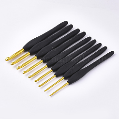 アルミかぎ針編みのフック  TPRハンドル付  ブラック  140~155x12~14x8~10mm  ピン：2.0mm / 2.5mm / 3mm / 3.5mm / 4mm / 4.5mm / 5mm / 5.5mm / 6mm  9個/セット&nbsp;X-TOOL-T006-11