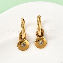 304ステンレススチール製クリアキュービックジルコニアフープピアス（女性用）  フラットラウンド  18KGP本金メッキ  24.5x8mm&nbsp;EJEW-K328-02G