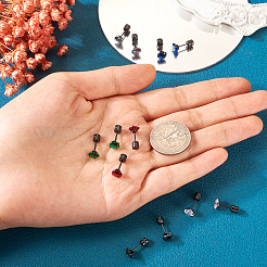 12個 6色 キュービックジルコニア ダイヤモンド スタッドピアス  女性用ガンメタルステンレスジュエリー  ミックスカラー  6mm  ピン：0.9mm  2個/カラー&nbsp;EJEW-TA0001-09