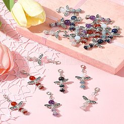 20個 5スタイル 天使 天然カーネリアン&ローズクォーツ&クォーツ&ラピスラズリ&アメジストペンダント装飾  合金ビーズとカニカン付き  50mm  4個/スタイル&nbsp;HJEW-FS00014