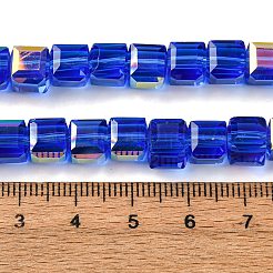 電気メッキガラスビーズセット  キューブ  多面カット  ブルー  7x7x7mm  穴：1.4mm  約99個/連  27.44''（69.7センチメートル）&nbsp;EGLA-H108-01A-HP03