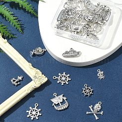 10 スタイル 海賊テーマ チベットスタイル 合金ペンダント  混合図形  アンティークシルバー＆プラチナ  15~26.5x9~25x1.5~5mm  穴：1.2~2mm  4個/スタイル&nbsp;FIND-SC0012-73