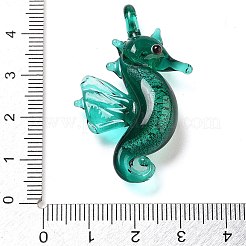 手作りランプワークペンダント  タツノオトシゴチャーム  ティール  42~42.5x27x10mm  穴：3x3.5mm&nbsp;LS-LAMP-A004-02E