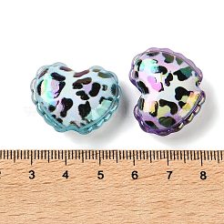 UVメッキプリント不透明アクリルヨーロピアンビーズ  大穴ビーズ  虹色の  ヒョウ柄のハート  ミックスカラー  21.5x27x9.5mm  穴：4mm&nbsp;AC-CBAEAA8-13