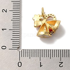 ラックメッキ真鍮マイクロパヴェキュービックジルコニアペンダント  エナメル  18KGP本金メッキ  カドミウムフリー＆鉛フリー  クリスマス鐘  15x14x7mm  穴：3mm&nbsp;KK-U027-08G-A