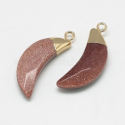 天然石&合成ミックスストーンペンダント  多面カット  ムーン  ゴールデントーン真鍮パーツ  26~28x10~11x5~6mm  穴：1~2mm&nbsp;G-Q494-80