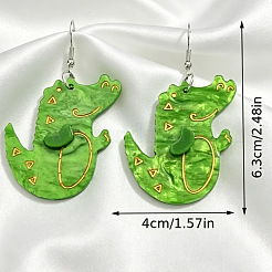 プリントアクリルダングルイヤリング  ワニ  プラチナ  ライムグリーン  63x40mm&nbsp;WGE1941-01