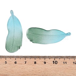 ツートンのフロストアクリルパーツ  羽の形  ミディアムアクアマリン  46.5x17x3.5mm  穴：1.4mm&nbsp;FACR-T007-02G
