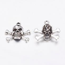 合金のチベット風チャーム  鉛フリー及びカドミウムフリー  ハロウィン  スカル  アンティークシルバー  22x22x5mm  穴：1mm&nbsp;EAA240Y