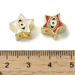 真鍮製エナメルヨーロピアンビーズ  カドミウムフリー＆ニッケルフリー＆鉛フリー  大穴ビーズ  18KGP本金メッキ  ナザールボンジュウ付きスター  ミックスカラー  11.5x12x7mm  穴：4.5mm&nbsp;KK-R162-060G