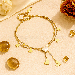 2Pcs 2 Colors Heart Stainless Steel & Shell Anklets&nbsp;AJEW-GO0002-56